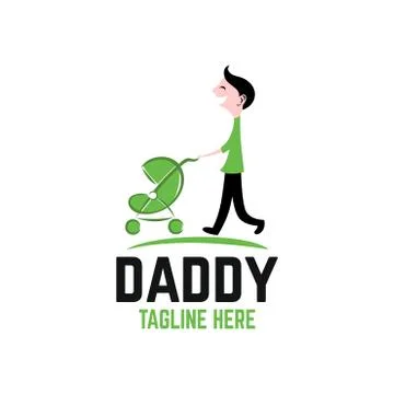 Dad with stroller logo Stock Illustration