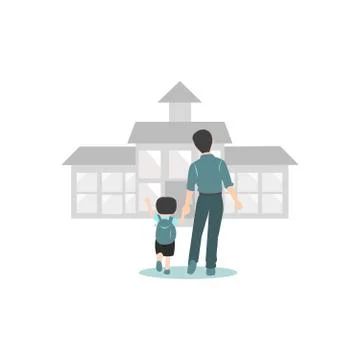 Dad taking his son to the school after a period Stock Illustration