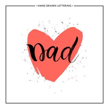 Dad text lettering in shape red heart Stock Illustration