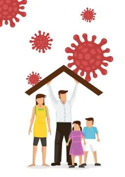Dad using the roof as a shield protecting his family against coronavirus. Stock-Illustration