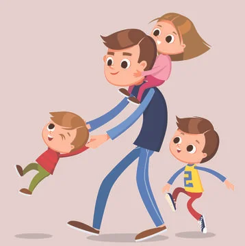 Daddy, father spending quality time with kids Stock Illustration