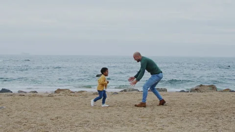 Daddy Is Playing With Son On Beach Stock Footage 165162605