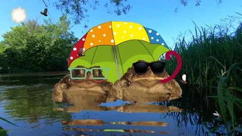 Daddy-Toad catches midges with his tongue and rests. Video stock 135395368