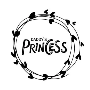 Daddy's Princess text with heart frame isolated on white background. Hand drawn Stock Illustration