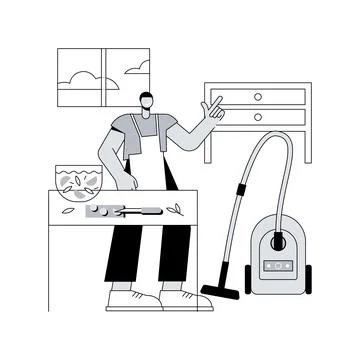 Dads and housework abstract concept vector illustration. Stock Illustration