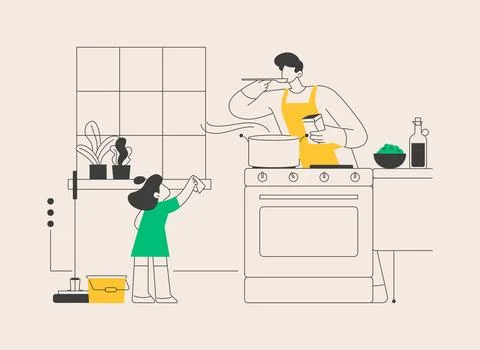 Dads and housework abstract concept vector illustration. Stock Illustration