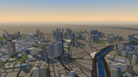 Daegu 3D isometric city skyline building blocks map animation afternoon Stockbeeldmateriaal 342316041