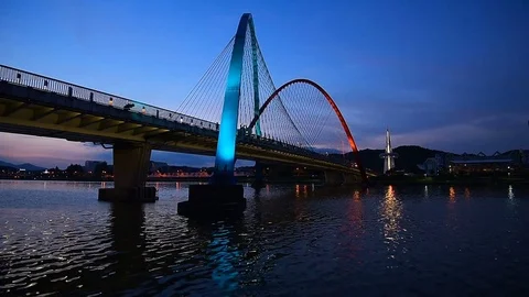 Daejeon Expo bridge and meadow,South Korea Stock Footage