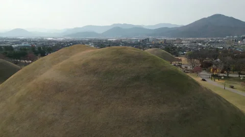 Daereungwon Tomb Complex pond view in winter at Gyeongju, South Korea Video stock 226066218