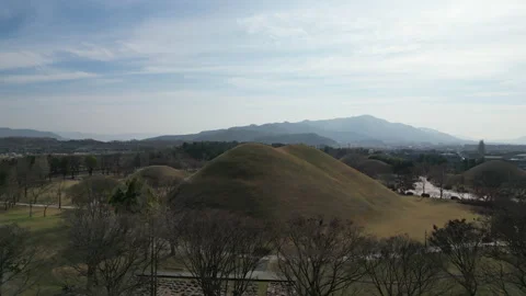 Daereungwon Tomb Complex pond view in winter at Gyeongju, South Korea Video stock 226067754