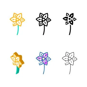 Daffodil flower simplified spring color icon vector Stock Illustration