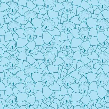 Daffodil flowers in blue seamless pattern design background Stock Illustration