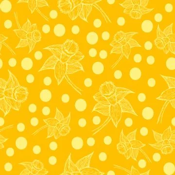 Daffodils pattern yellow background with dots on an orange background Stock Illustration