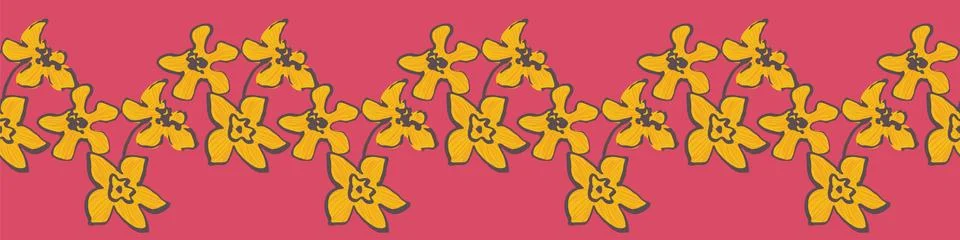 Daffodils seamless vector border print Stock Illustration