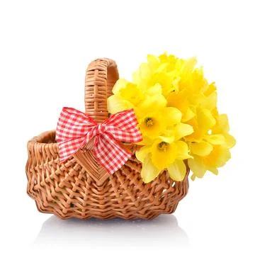 Daffodils in wicker basket Stock Photos