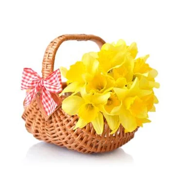Daffodils in wicker basket Stock Photos