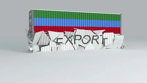 Dagestan container with the flag falls on top of a container labeled EXPORT Stock Footage 124446172