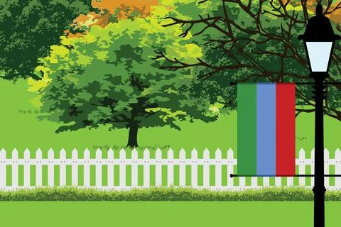 Dagestan Day Trees Lamp Vector Illustration Stock Illustration
