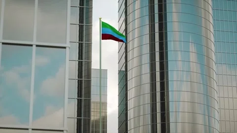 Dagestan Flag 3D Render Animation on Pole with City Buildings Stock-Footage 332886537