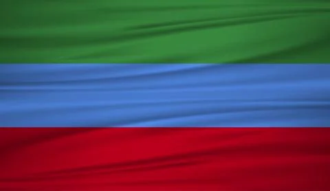 Dagestan flag vector. Vector flag of Dagestan blowig in the wind. EPS 10. Stock Illustration