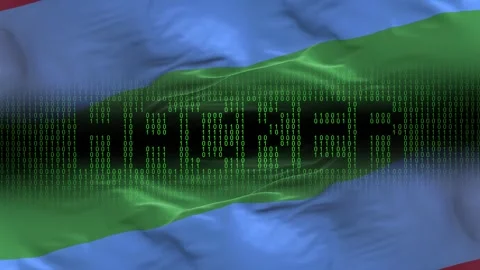 Dagestan flag - Waving flag on matrix binary code background Stock Footage 321419877