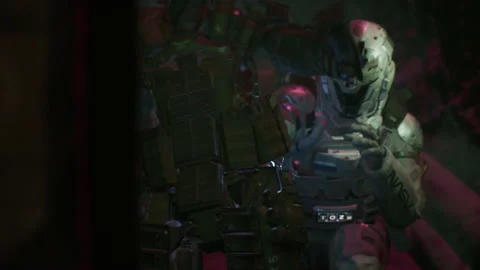 Dagger attack of Sci-fi soldier Stealth and robot fall 07 Stock Footage 205557295