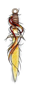 Dagger with Fire , Stylish ASC AC Dagger On Fire Vector Illustration Stock Illustration