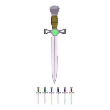 Dagger with green gem on hilt graphic Stock Illustration