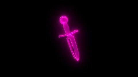Dagger knife icon glowing neon pink color animation black background Stock Footage 270308691