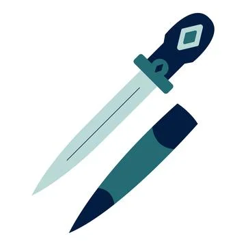 Dagger with scabbard. Cold weapon, sharp blade. The hilt of a short sword or Illustrazione stock