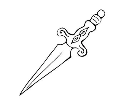 Dagger Sword Fantasy Weapon Doodle Outline Illustration Black And White Stock-Illustration