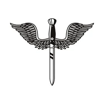 Dagger weapon with wings tattoo art icon Illustrazione stock