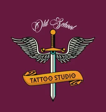 Dagger with wings tattoo studio graphic Illustrazione stock