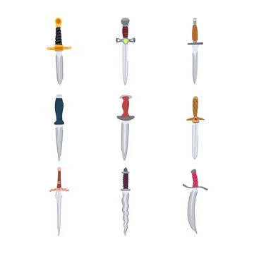Daggers collection featuring various sharp blade designs Stock Illustration