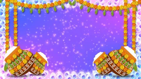 Dahi handi and flower decoration with peacock feathers background Stock Illustration