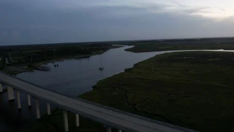 Dahwoo Bridge South Carolina Hyperlapse Timelapse Evening Aerial Video stock 156524973