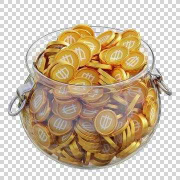Dai in 3D crypto coin saving bank with stack coins on isolated background Stock Photos