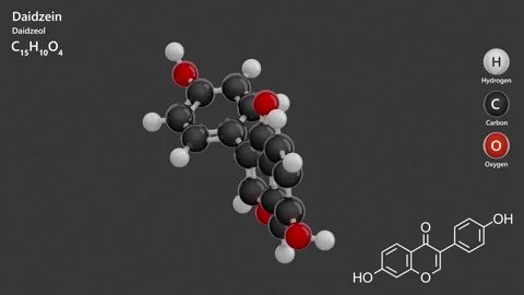 Daidzein. 3D model of a molecule. C15H10O4. Gray background. 3D render Stock Footage 293688232