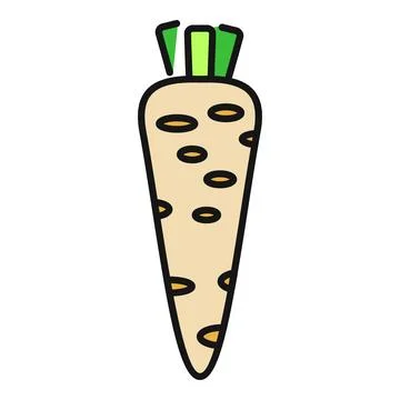 Daikon radish vegetable flat color line icon Stock Illustration