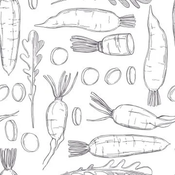  Daikon radishes. Vector  seamless pattern Stock Illustration