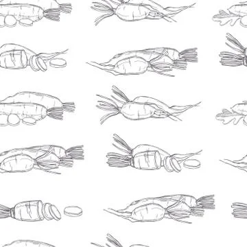 Daikon radishes. Vector  seamless pattern Stock Illustration