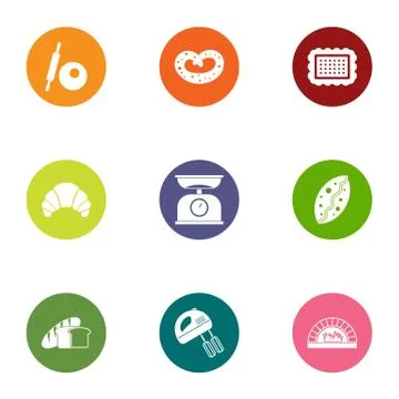 Daily bread icons set, flat style Stock Illustration