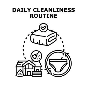 Daily cleanliness routine concept with hygiene items Stock-Illustration