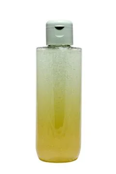 Daily cleansing cosmetics - a bottle of makeup remover isolated on white back Stock Photos