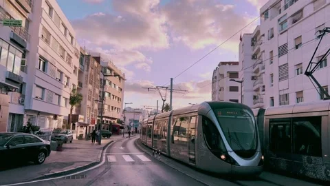 Daily Commute in Rabat – Tramway and City Blocks Stock Footage 303965529
