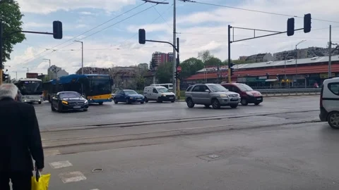 Daily commute scene in Sofia’s city center, Bulgaria, everyday travel in the Stock Footage 327546345