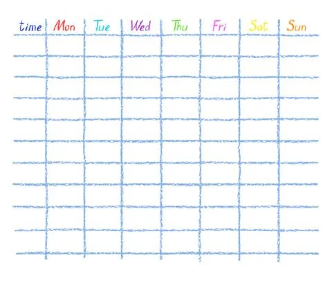 Daily, diary and weekly planner vector schedule. Like kid`s hand drawn crayon Stock Illustration