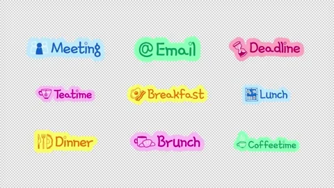 Daily doodle stickers animation pack. Office meeting and meals schedule Stock Footage 334656646