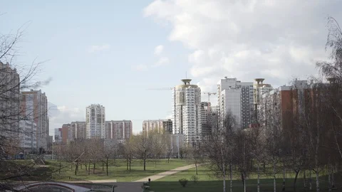 A daily empty Moscow district during quarantine Stockbeeldmateriaal 128592180