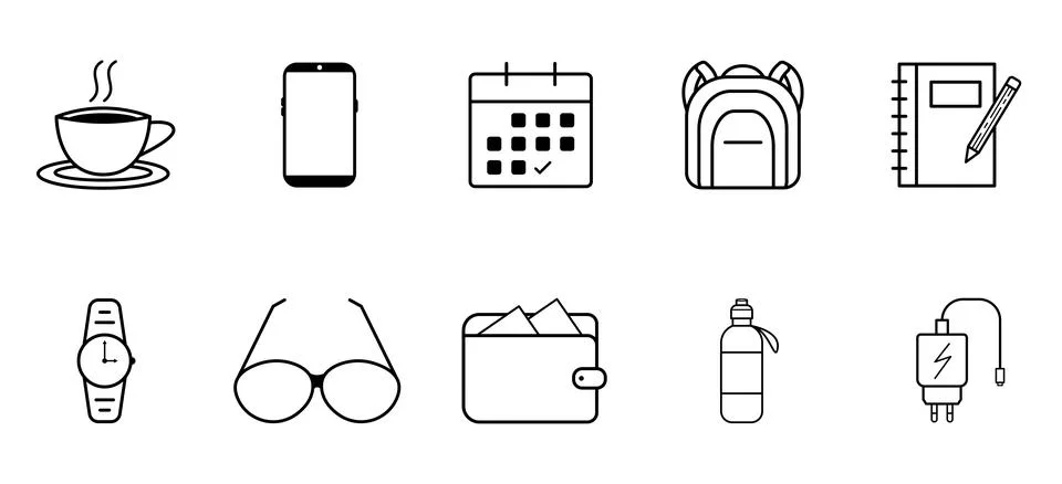 Daily Essentials Flat Icon Bundle Stock Illustration
